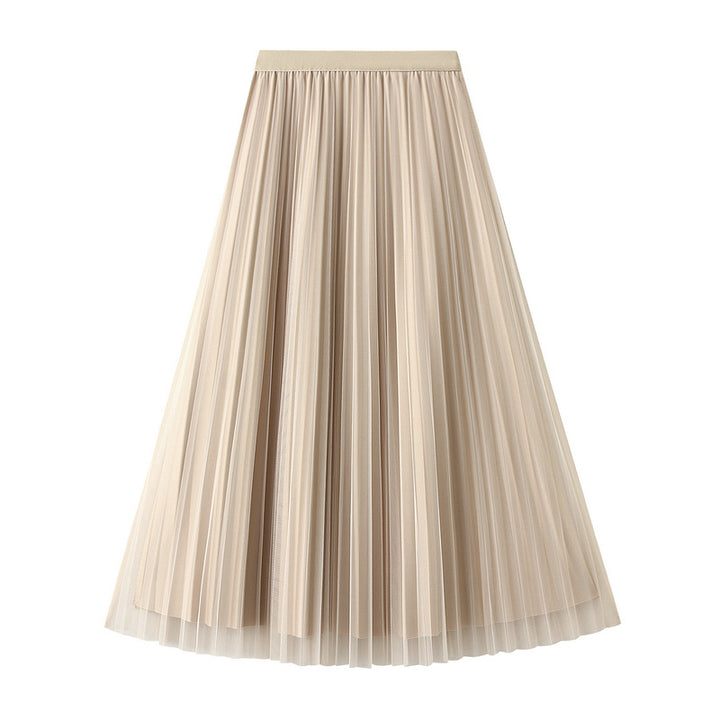 Pleated Midi Skirt with Elastic Waist – CHAMPAGNE