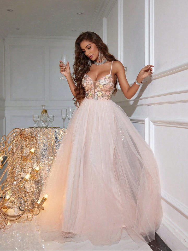 floral corset tulle gown with sweetheart neckline – BLOSRONY