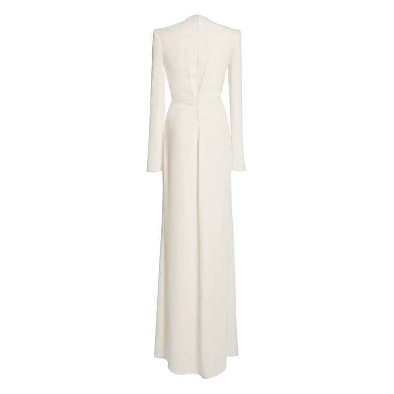 Ruched Long Sleeve Draped Maxi Dress – IVORELLE