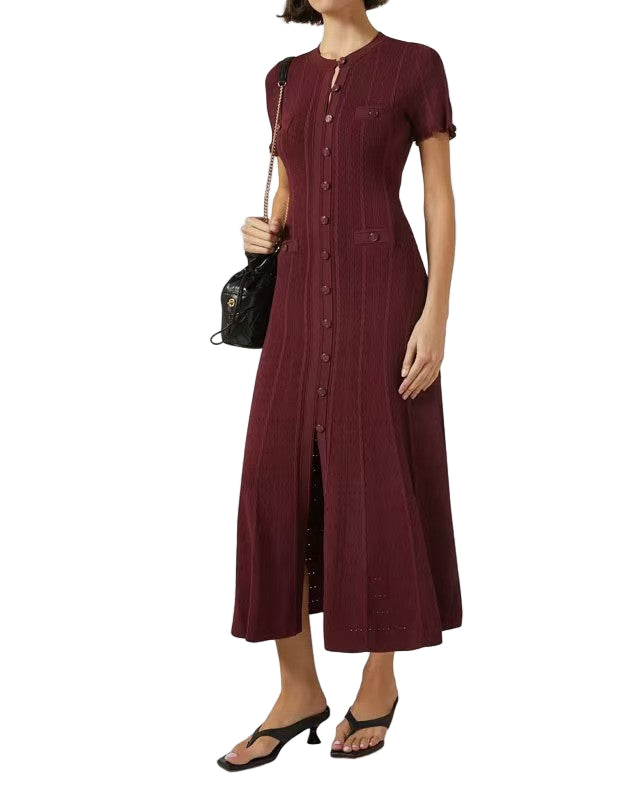 فستان ميدي بأكمام قصيرة وأزرار أمامية – سيلينيكا