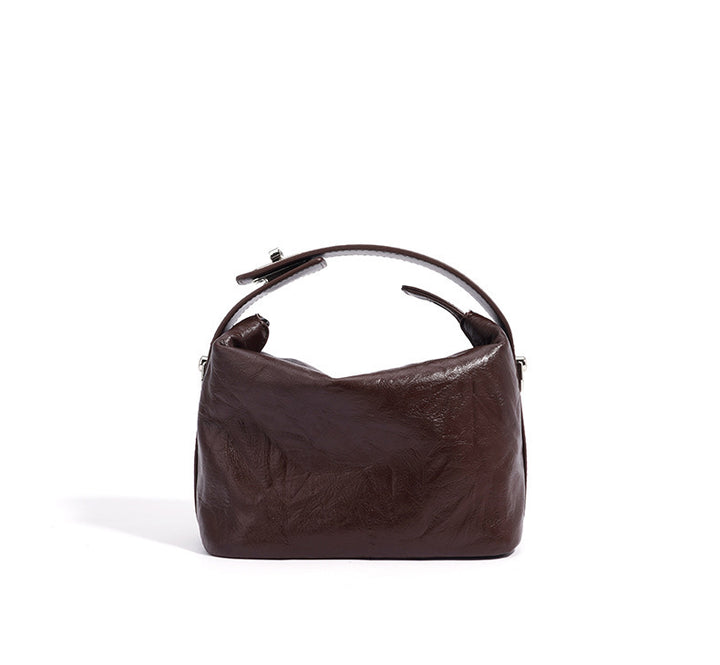 textured leather mini handbag with top handle – NOIRINTA