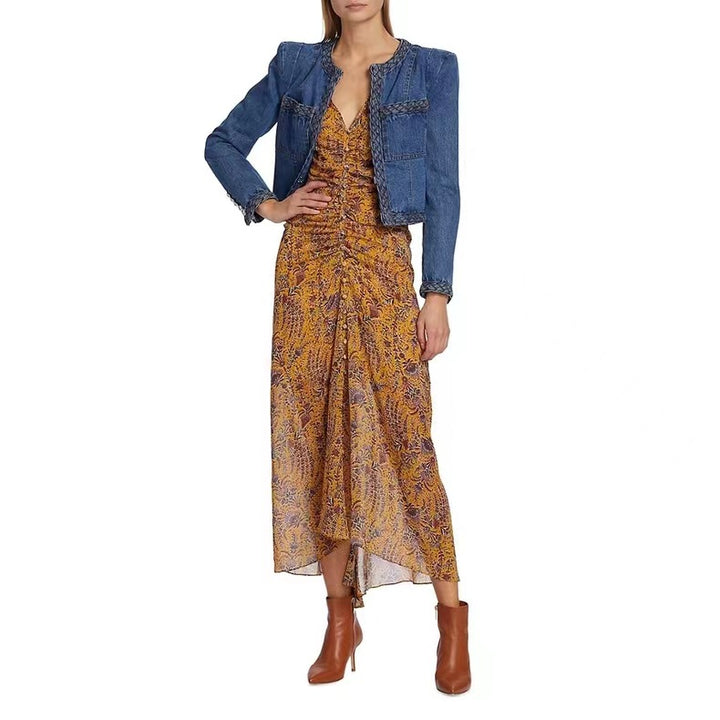 Geplooide top met uitlopende mouwen en maxi-rok set met tailleband – Rosiny 