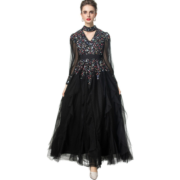 long-sleeve tulle gown with embellished bodice – AURORA