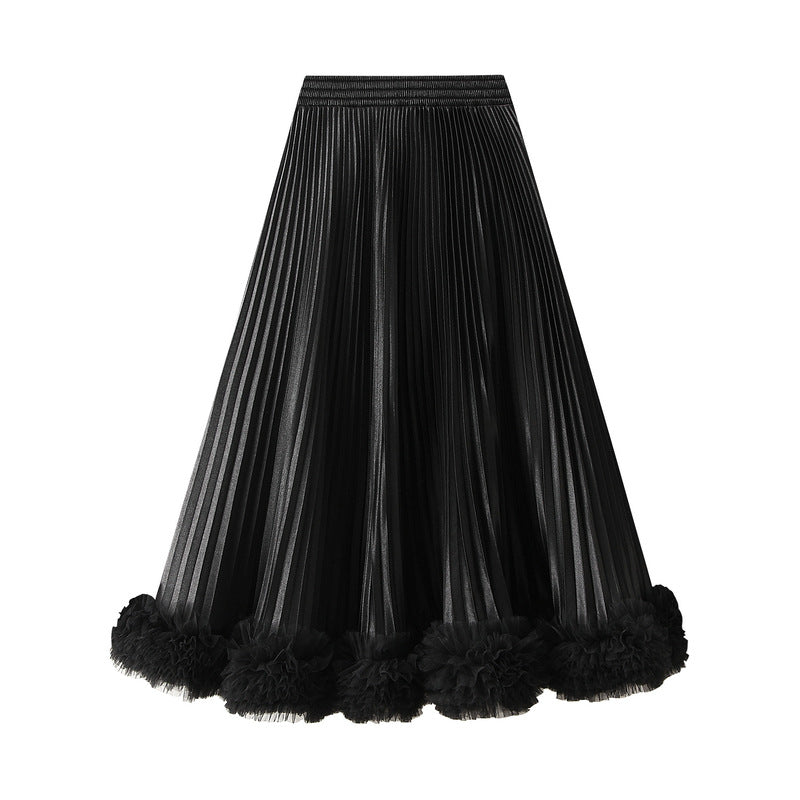Pleated satin skirt with ruffled hem – VELORA