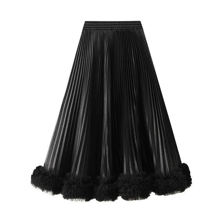 Pleated satin skirt with ruffled hem – VELORA