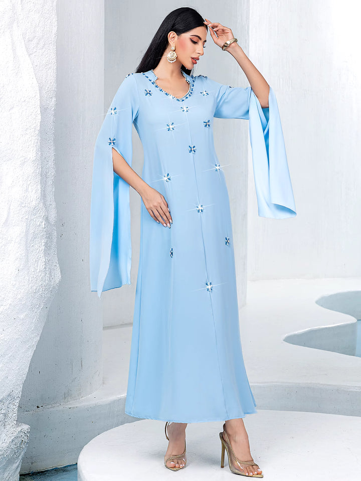flare sleeve column dress with star embellishments - ZARASDU