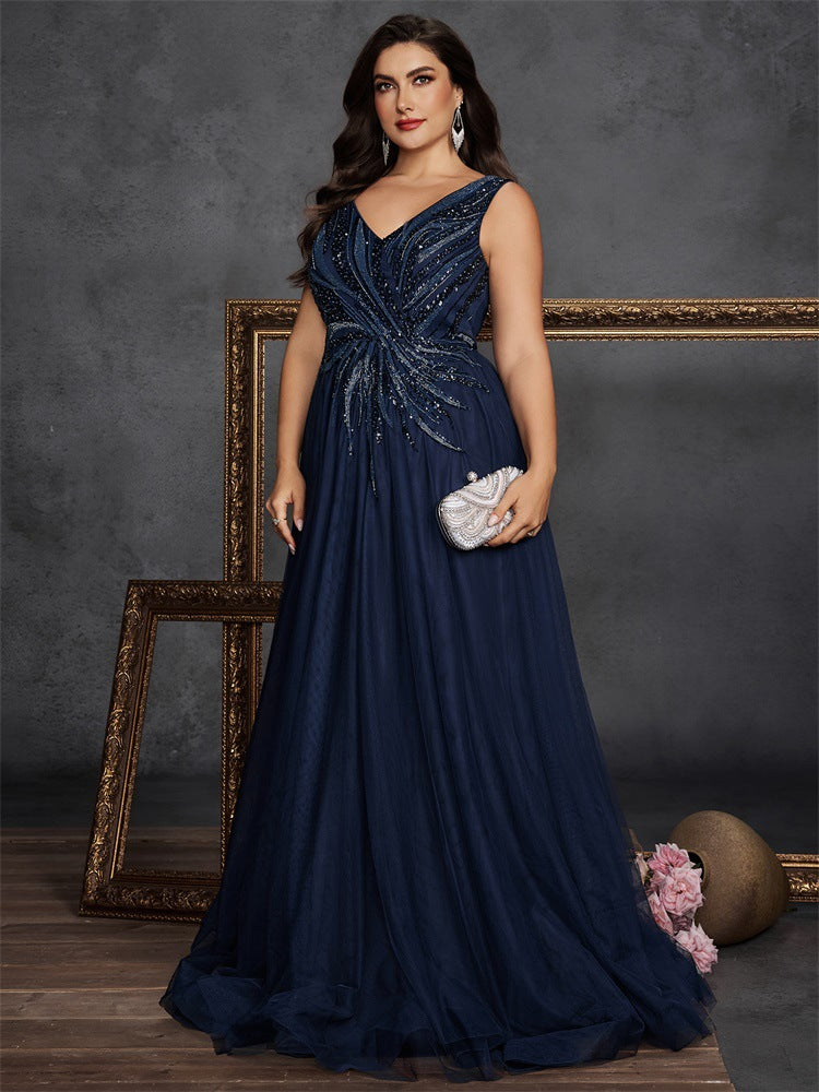 sleeveless tulle gown with beaded bodice – MIDNIGHT