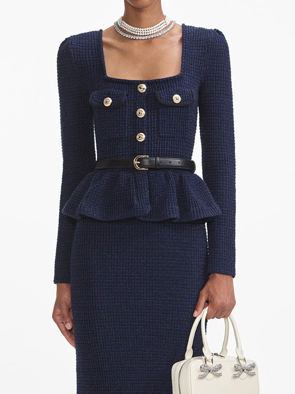 Structured tweed peplum jacket and pencil skirt set – NAVENE