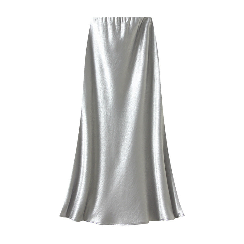 satin A-line midi skirt in icy blue – FROST