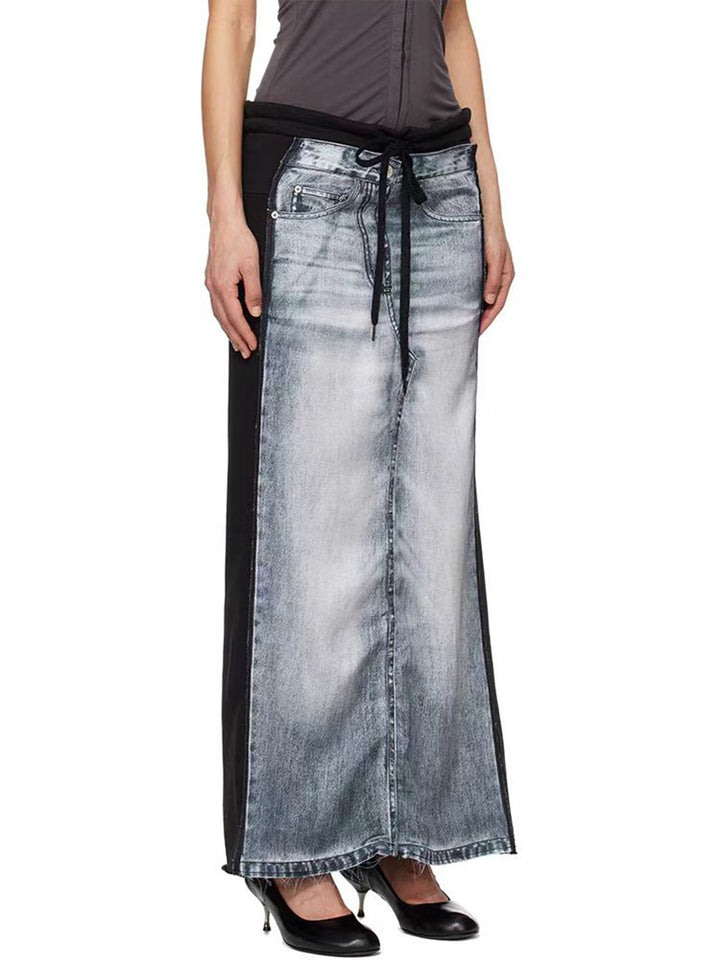faded denim panel skirt with contrast sides - VERACO