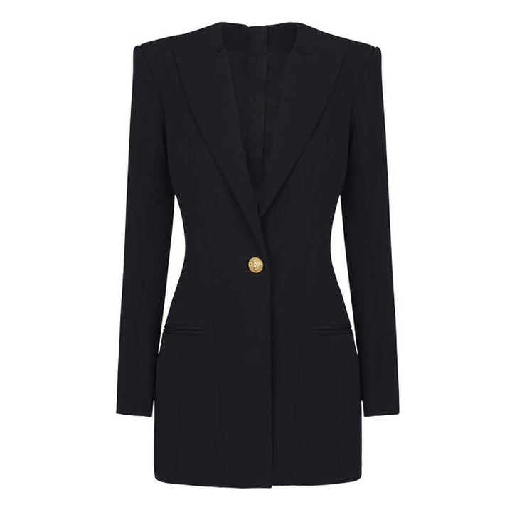 structured blazer mini dress with single gold button – AURA