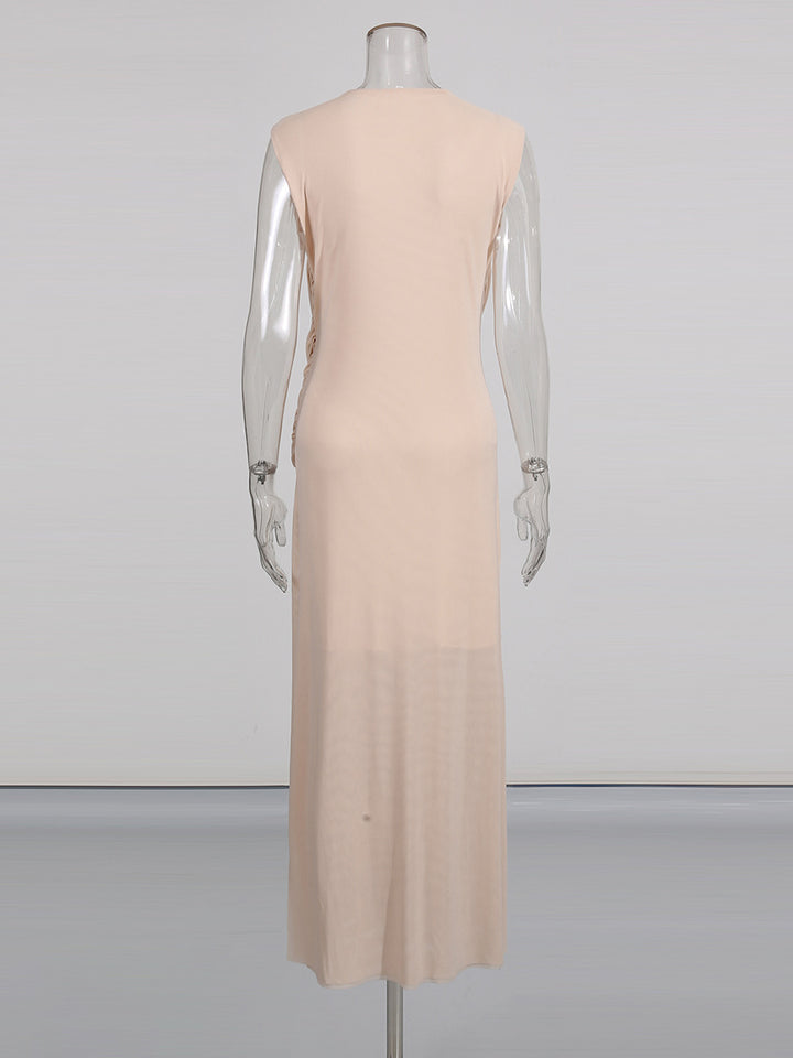 sleeveless woven draped maxi dress with pleated skirt – EZAT