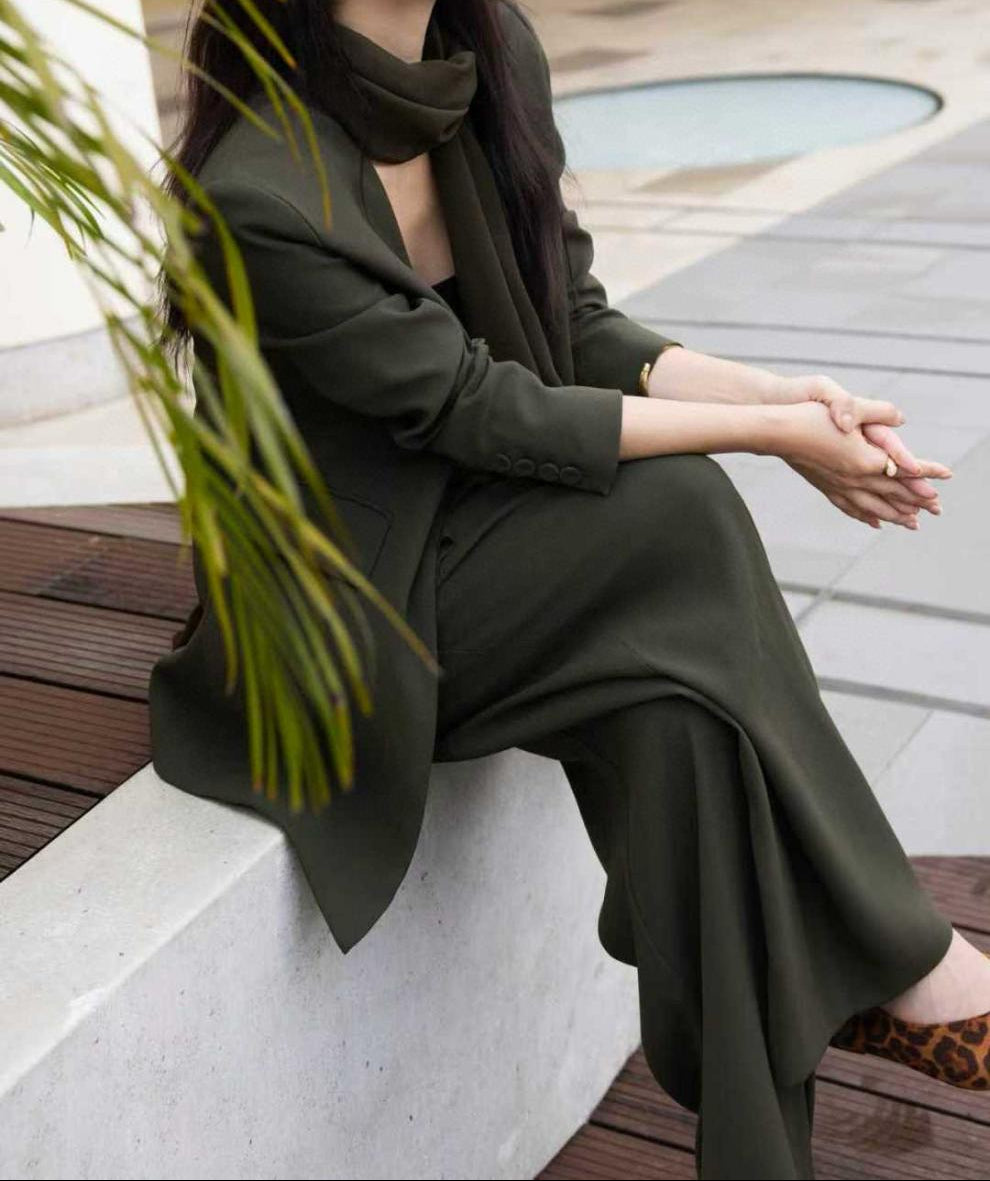 draped lapel blazer with wide-leg tailored pants – MARISE