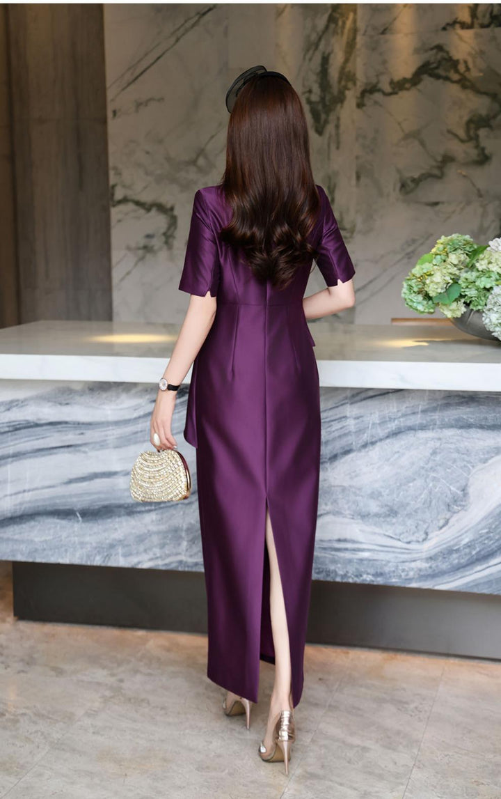 peplum midi dress with beaded floral applique – ASTRID