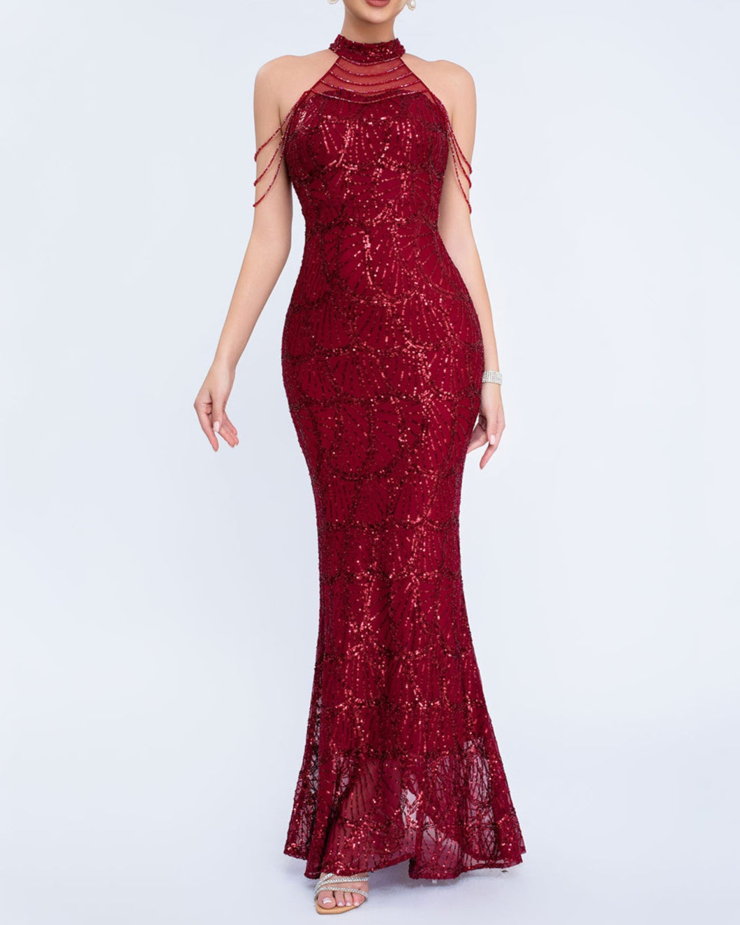 Plissiertes Oberteil mit ausgestellten Ärmeln und Maxirock-Set mit Taillengürtel – Rosiny 