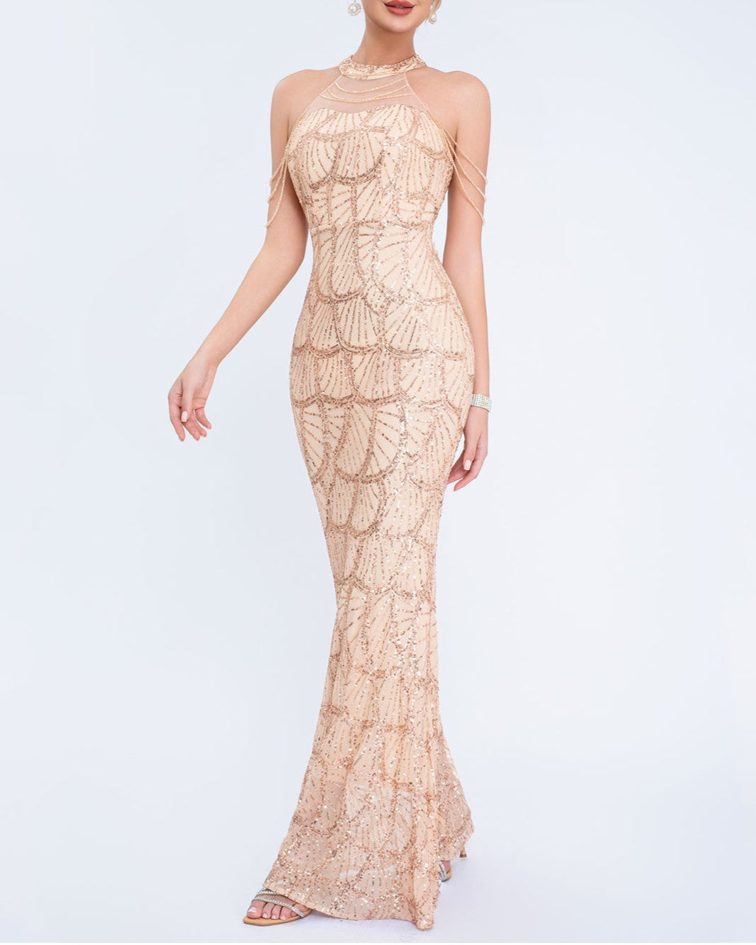 Plissiertes Oberteil mit ausgestellten Ärmeln und Maxirock-Set mit Taillengürtel – Rosiny 