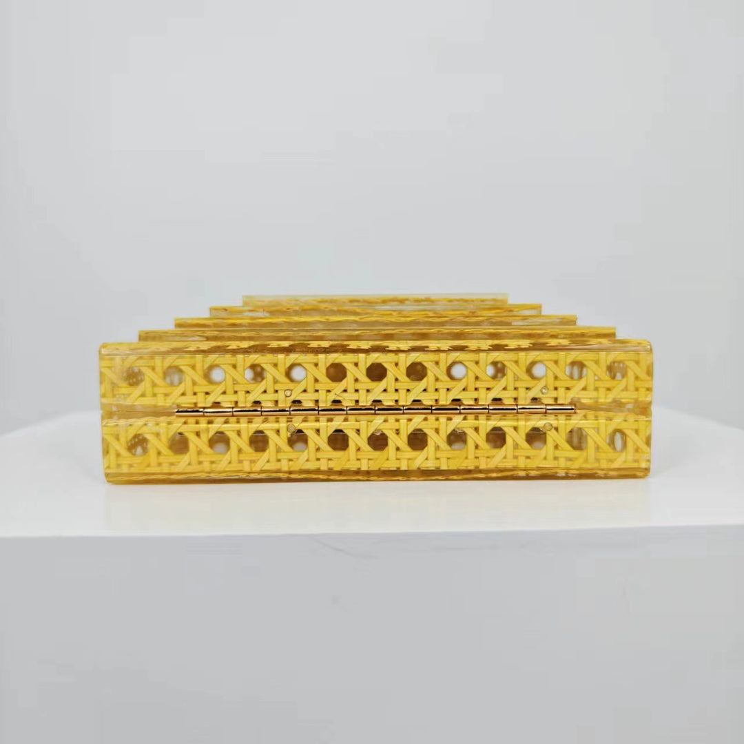 woven acrylic clutch with beaded handle – MARIGOLD