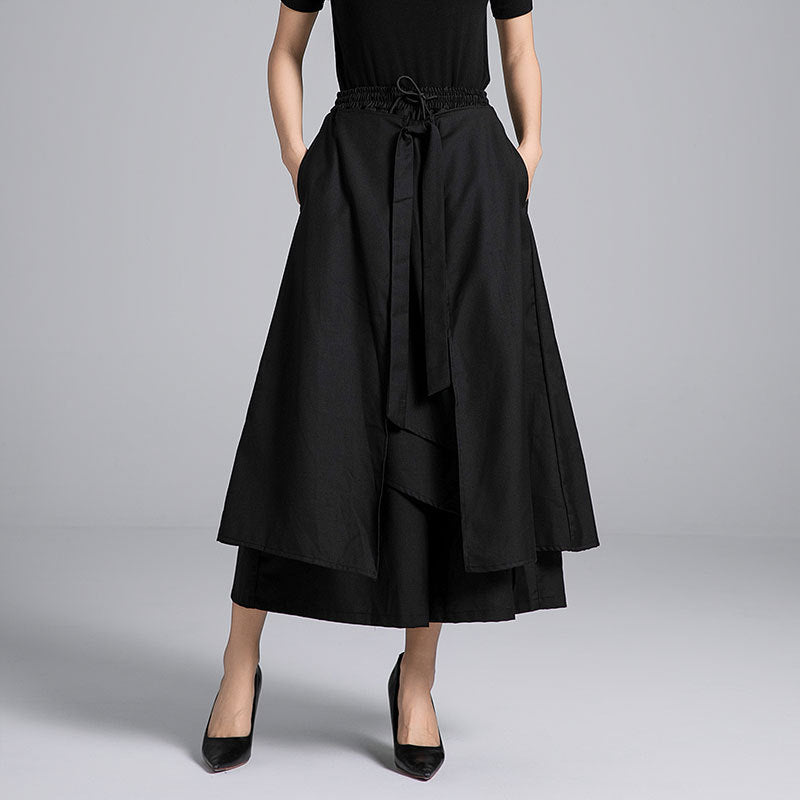 layered wrap midi skirt with drawstring waist – KARIM