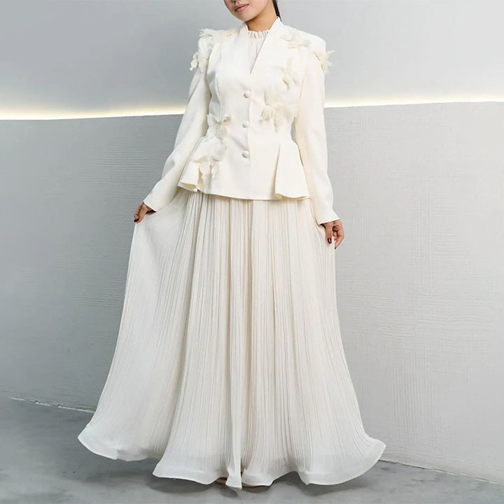 تنورة ماكسي مطوية مع سترة ثلاثية الأبعاد بنقشة الفراشة – أزرق سماوي