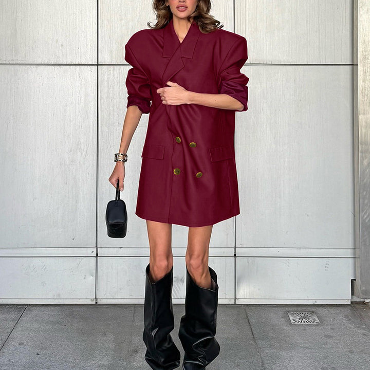 structured double-breasted blazer dress with bold shoulders – VERA