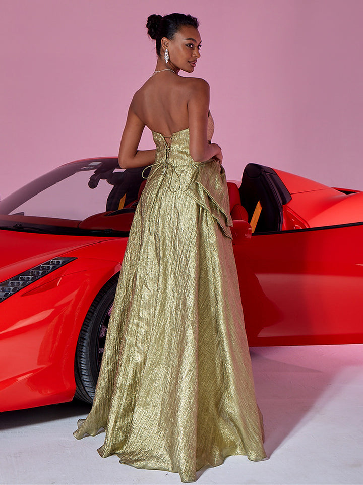 Geplooide top met uitlopende mouwen en maxi-rok set met tailleband – Rosiny 