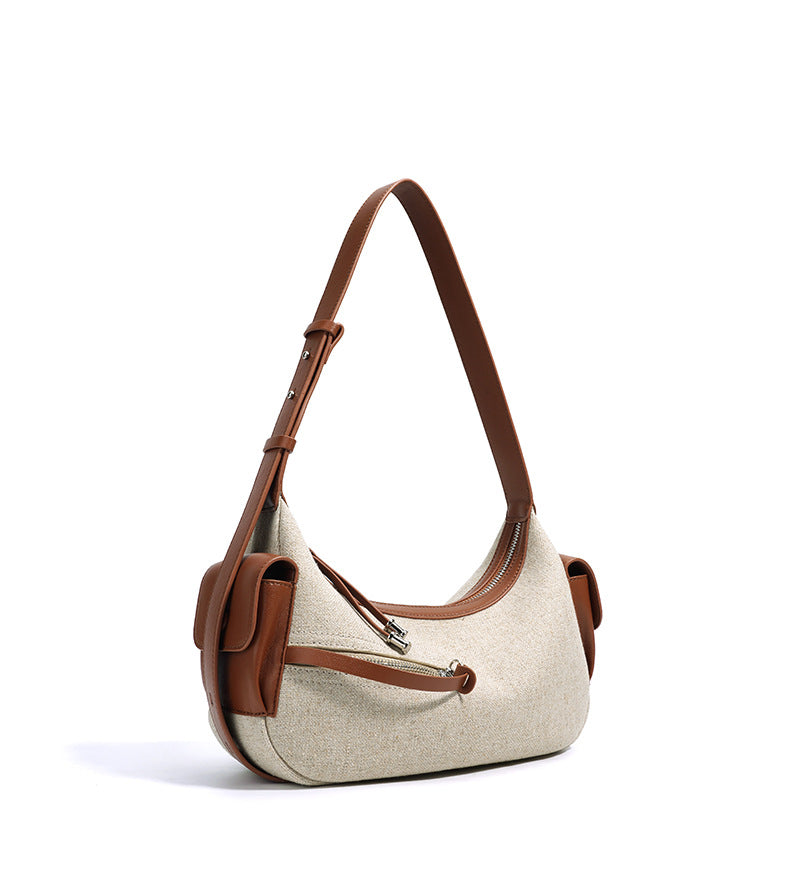 canvas shoulder bag with leather trim - ARIACZU