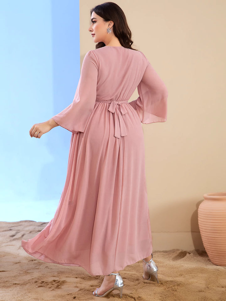 draped long sleeve gown with belted waist - AMANKA