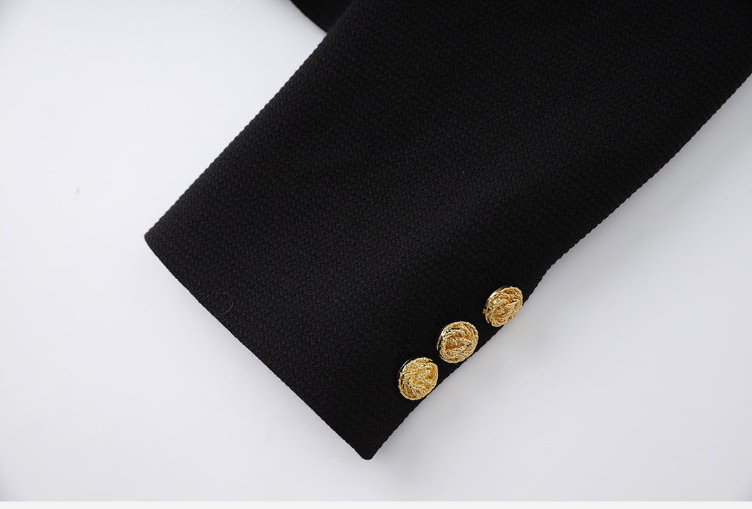 minimal collarless blazer with gold button closure – ONYX