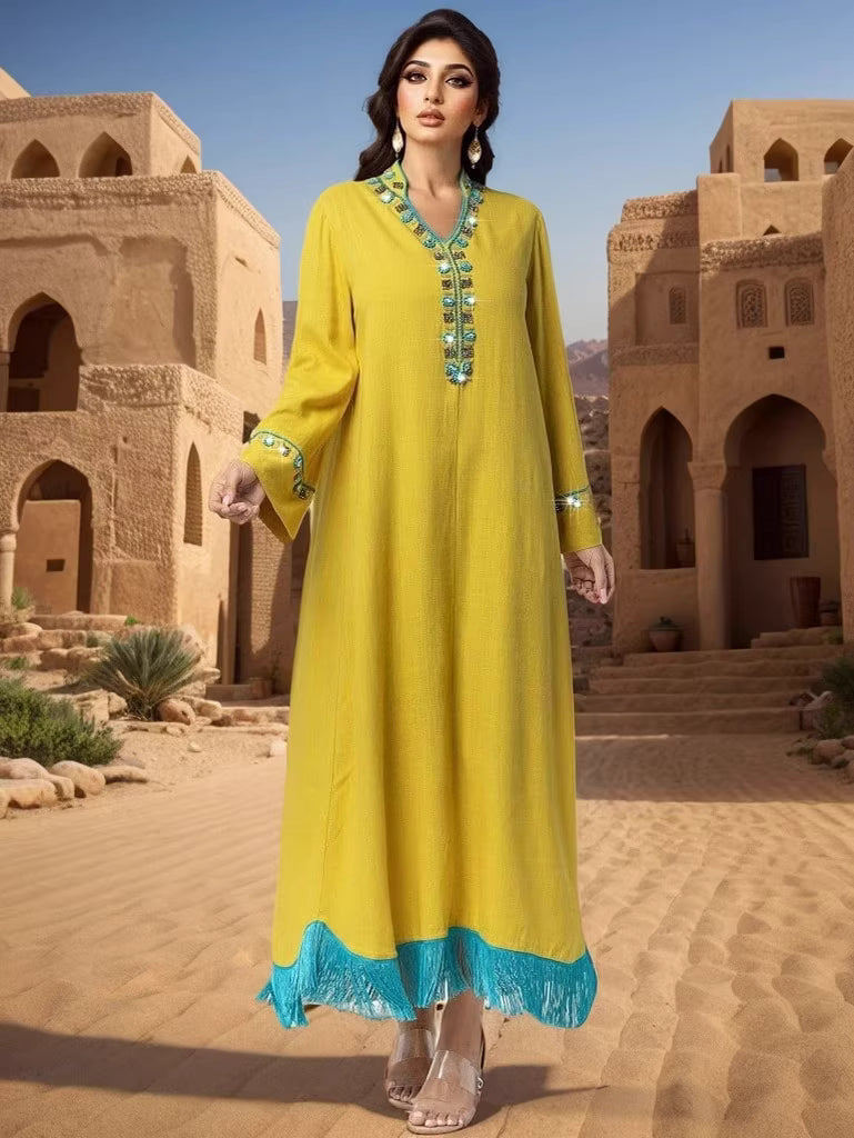 Embroidered White Maxi Dress with Fringe Hem – AZURA