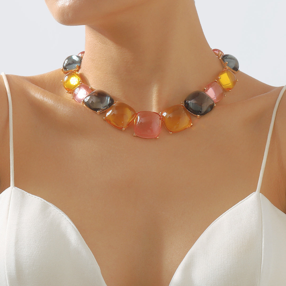 mehrfarbige Kettenhalskette mit Emaille-Seeanhängern - CORALIA 