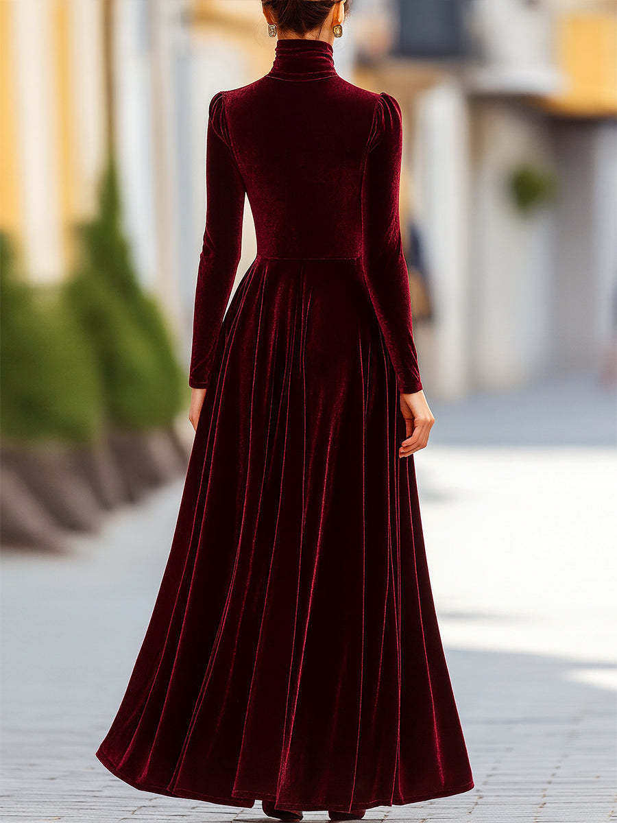 velvet high-neck maxi dress with fitted waist – MILYA