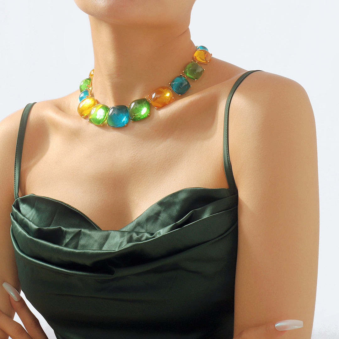 mehrfarbige Kettenhalskette mit Emaille-Seeanhängern - CORALIA 