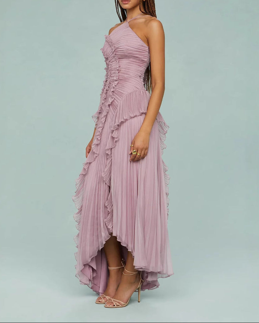 فستان هالتر مطوي مع كشكشة متتالية – أميكا