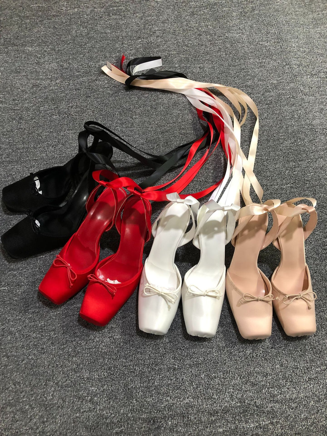 satin platform heels with ribbon ankle ties – BELLE