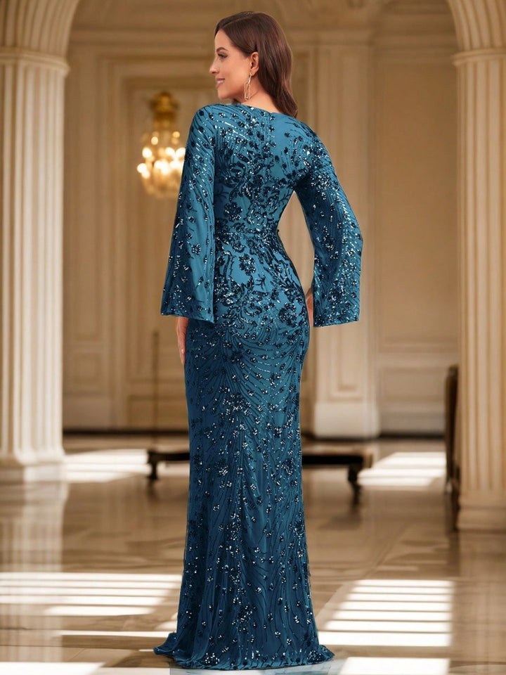 Geplooide top met uitlopende mouwen en maxi-rok set met tailleband – Rosiny 