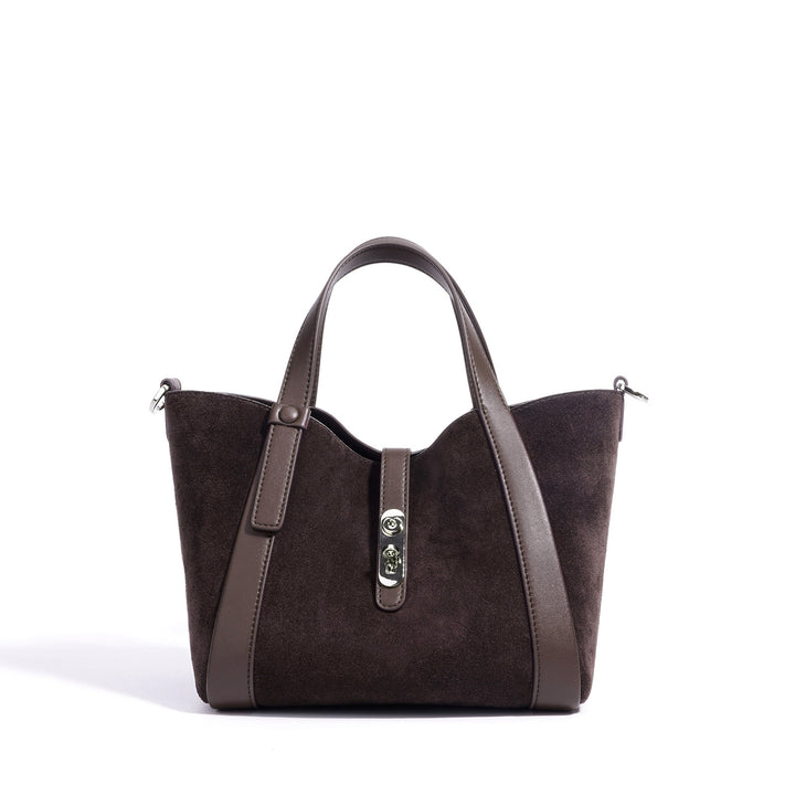 suede tote bag with leather trim and clasp – NOELLEVU
