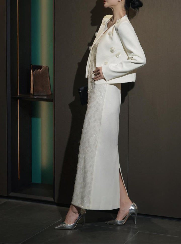 sleeveless sequin column dress with embellished cropped blazer – AURORA