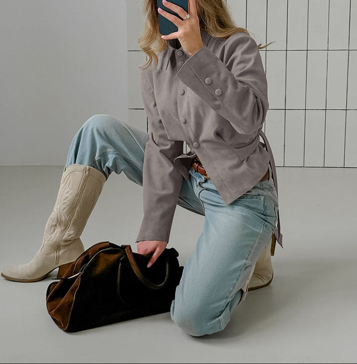 structured suede jacket with asymmetric front – VERA