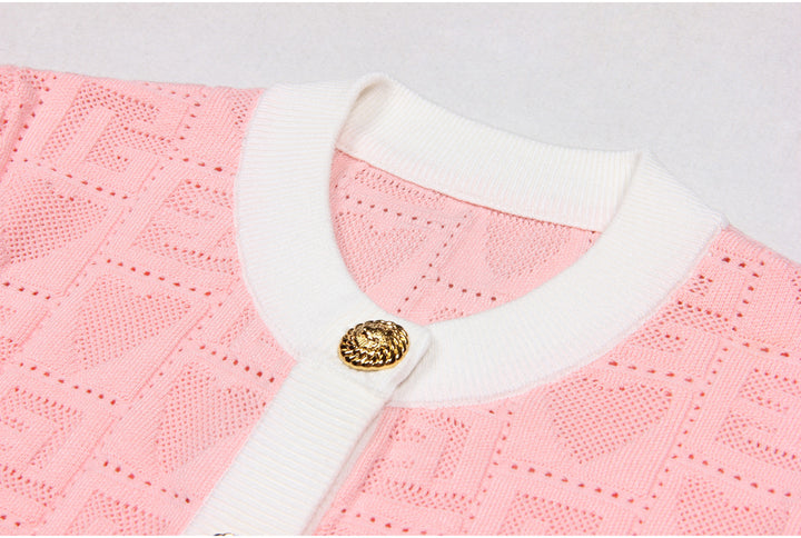 three-piece crochet knit set with contrast trim – LARISSAP