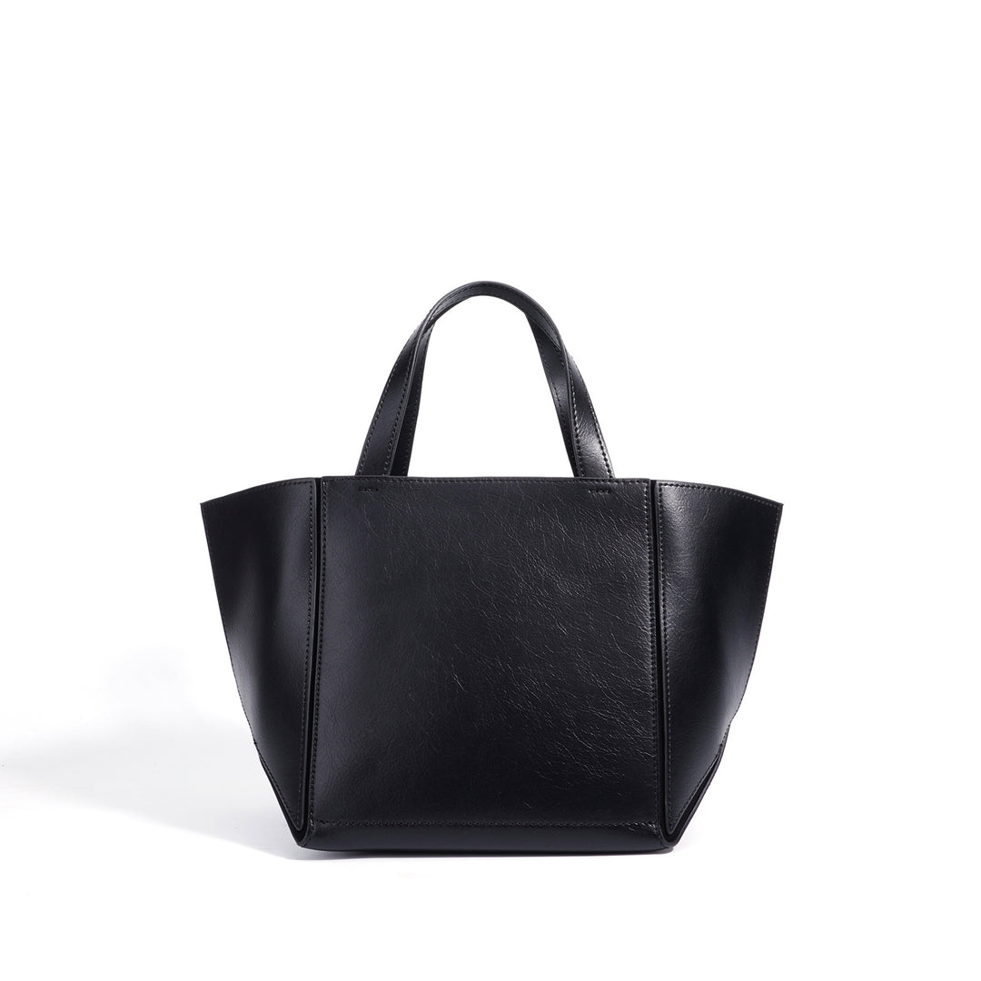 structured leather tote bag with wide side panels - ZARAZKI