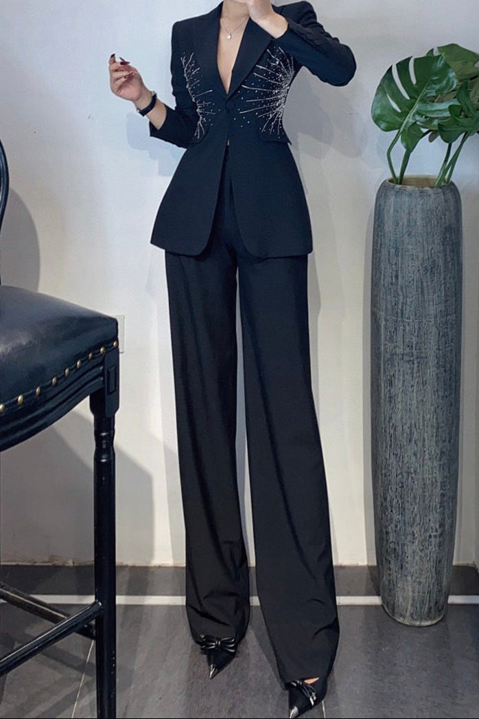 embellished tailored blazer with wide-leg trousers – ASTRID