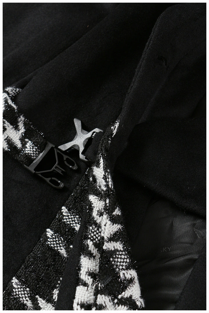houndstooth panel belted wool coat – RAVEN