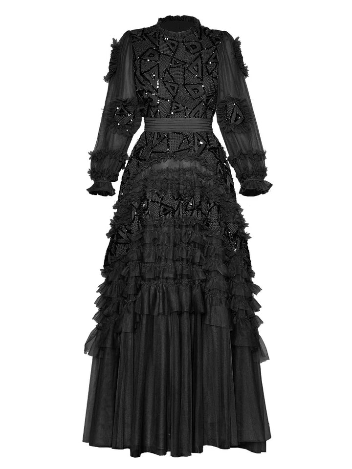 Gold Embellished Ruffle Evening Gown – Aurelia