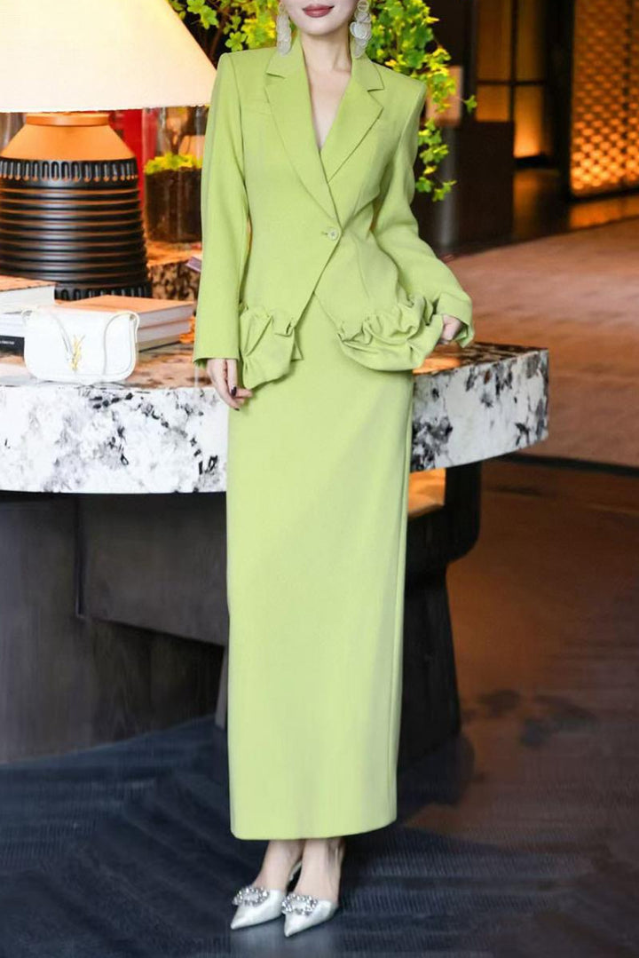 peplum blazer dress with sculpted ruffle hips – LIMEA