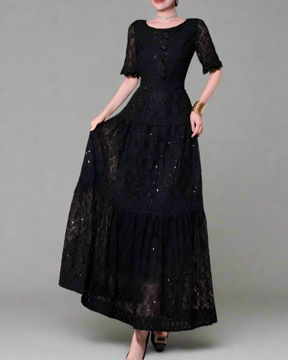 فستان دانتيل متوسط ​​الطول مع حاشية متدرجة - أمردوا