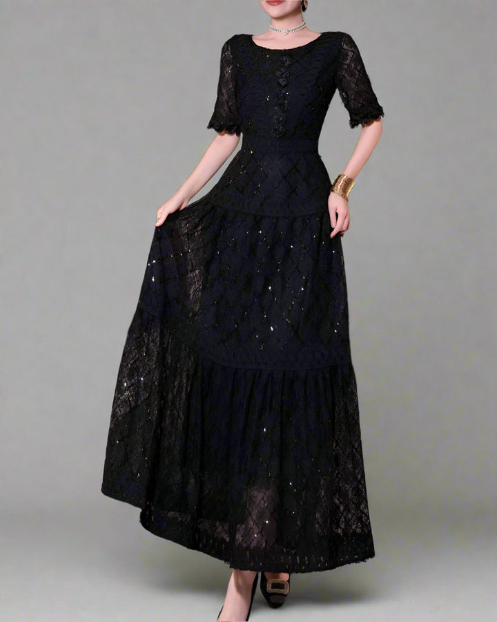 فستان دانتيل متوسط ​​الطول مع حاشية متدرجة - أمردوا