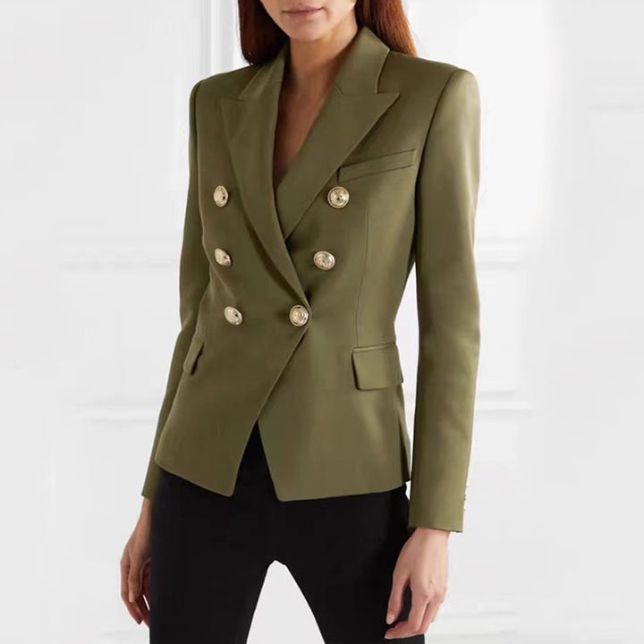 structured double-breasted blazer with gold buttons – VERDE
