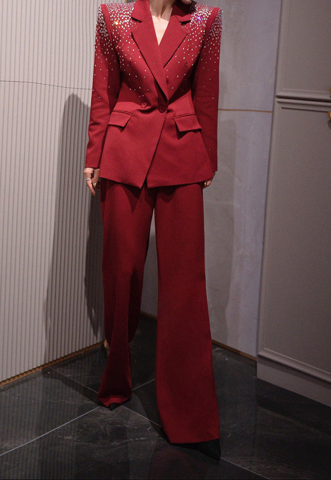 embellished shoulder tailored blazer set – VERA