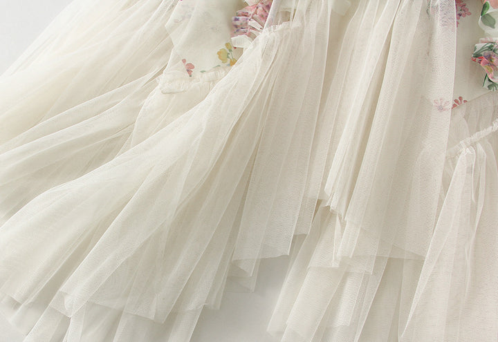 asymmetric floral tulle midi skirt with layered hem – FLORETTE