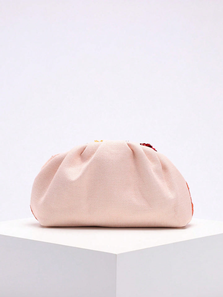 حقيبة كلاتش مزينة بالترتر الزهري مع أزهار مطرزة – أمورزا